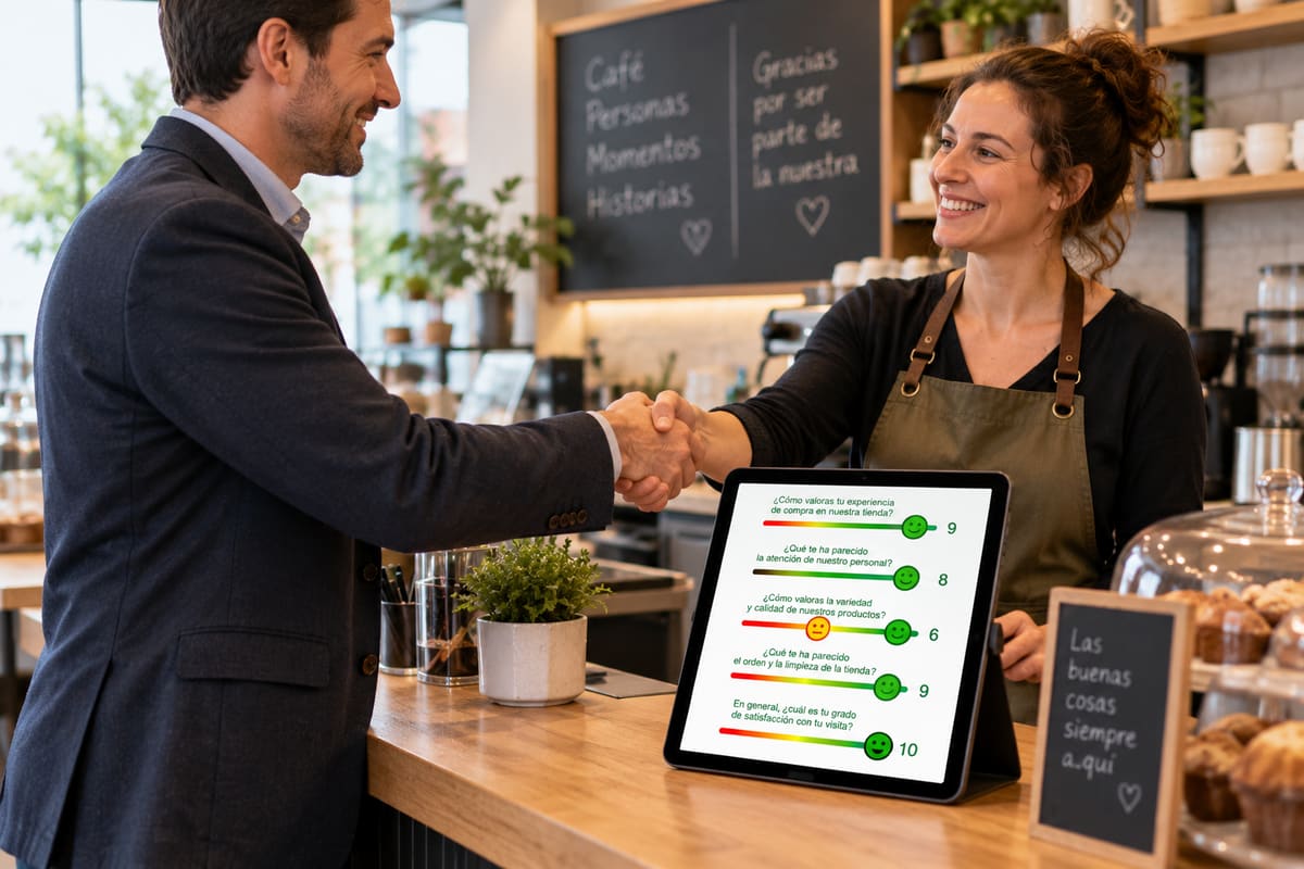 Distribuidor y propietaria de un negocio dándose la mano tras cerrar un nuevo cliente Byom!