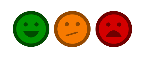 Escala de valoración de Byom! con caritas verde, naranja y roja